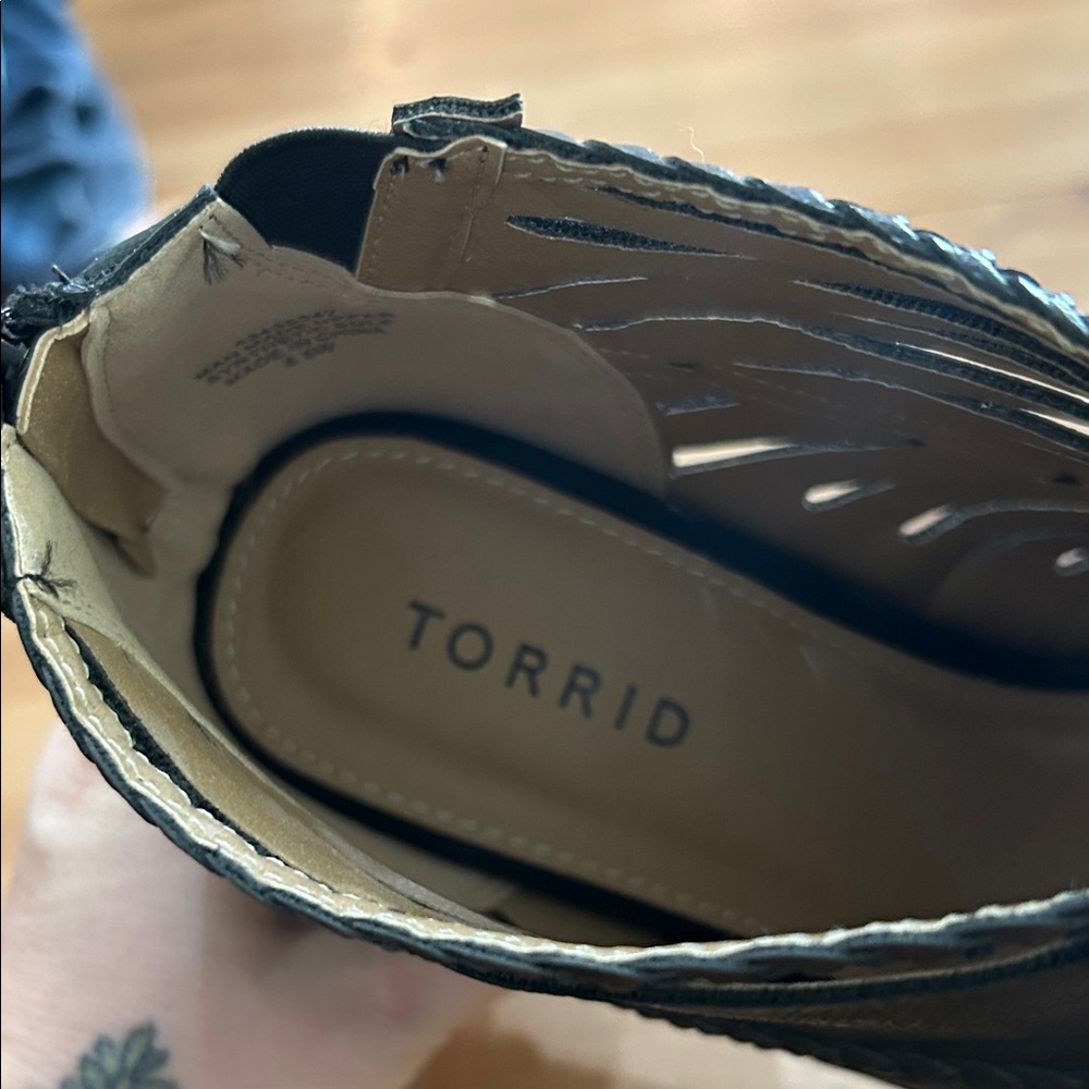 torrid Black Braided Cutout Peep-Toe Block Heel Boots - Picture 2 of 5